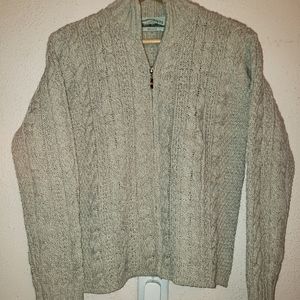 Vintage ARAN Ireland Irish Sweater Fisherman 100% Merino Wool Beige Cable Knit L